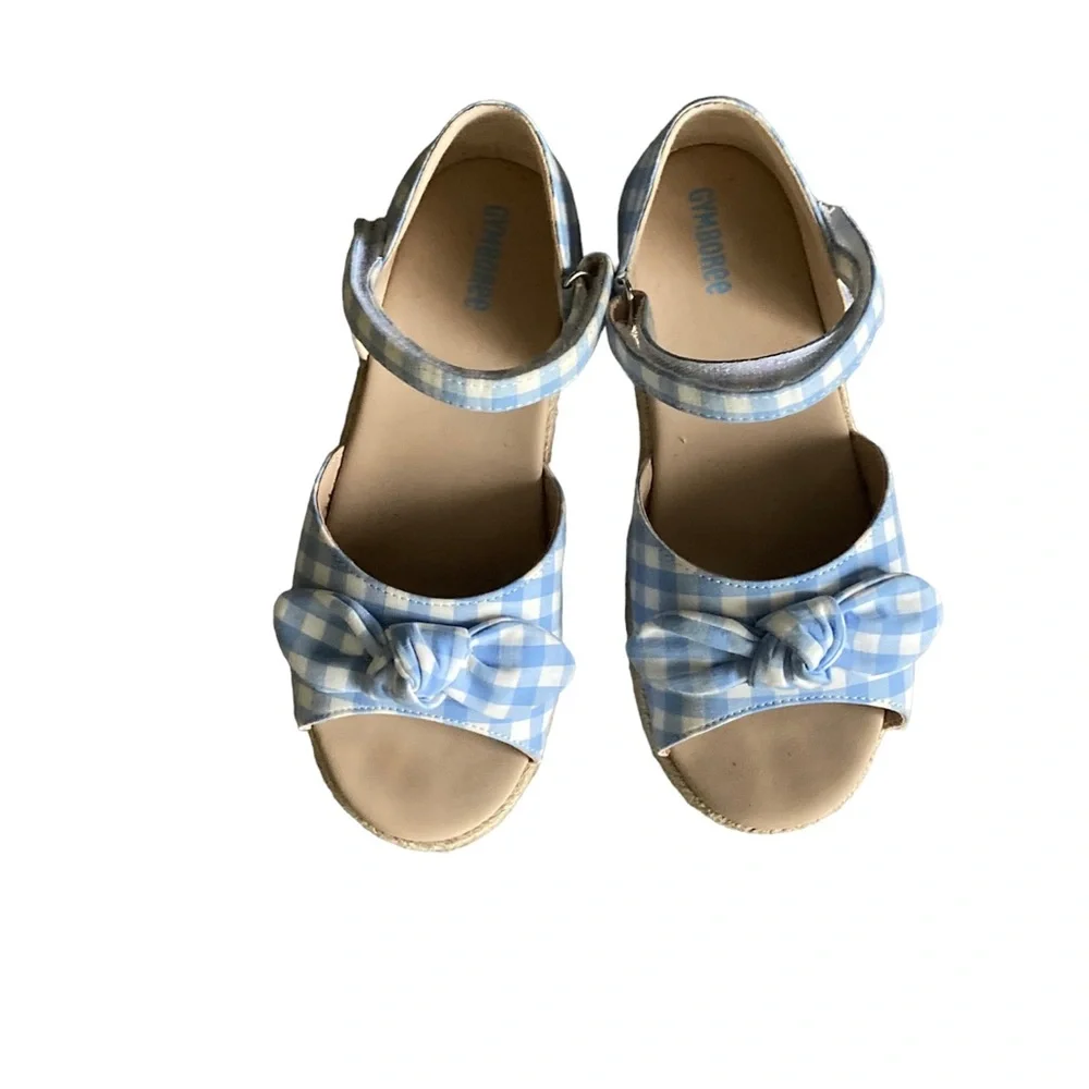 Gymboree girls size 1 blue checkered espadrille sandal, sunny daisies line
